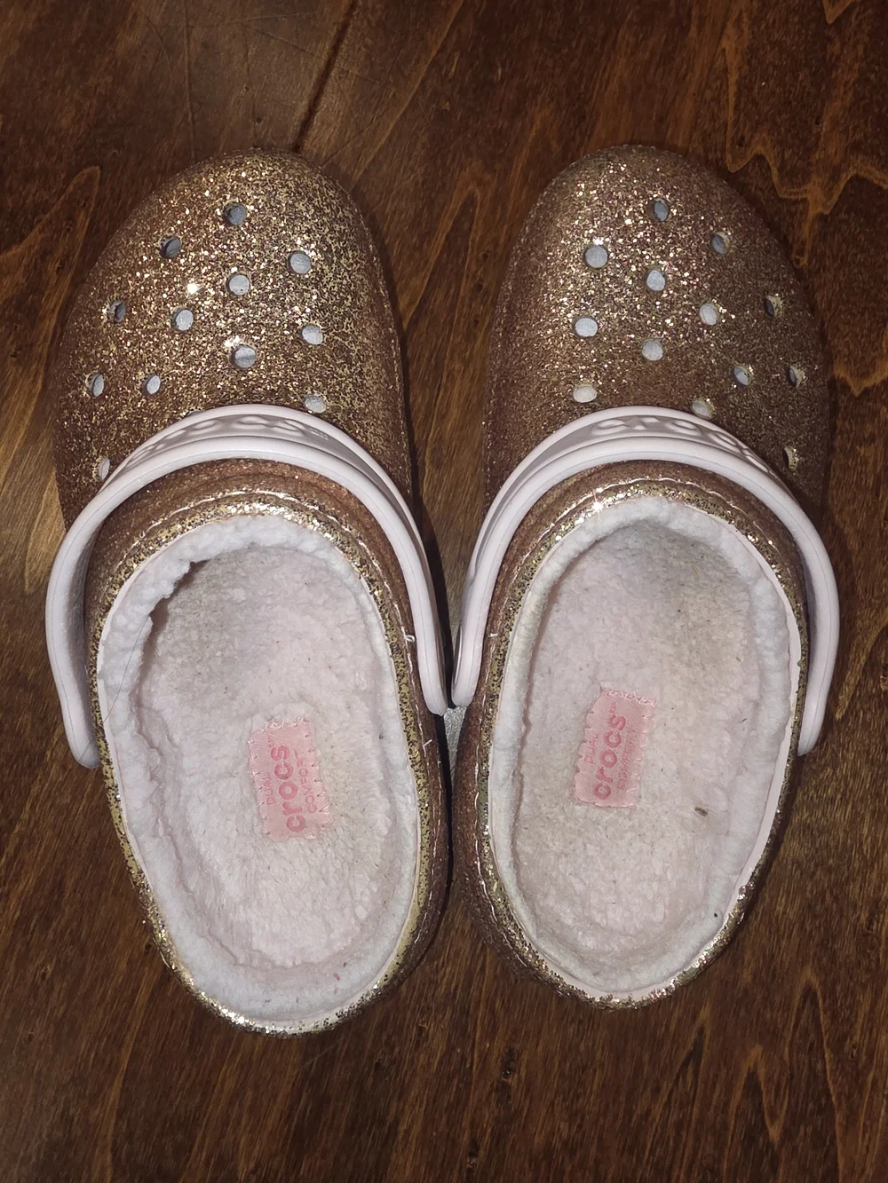 Crocs Kids' Lined Glitter Clogs in Rose Gold Juniors Size 1 EUC